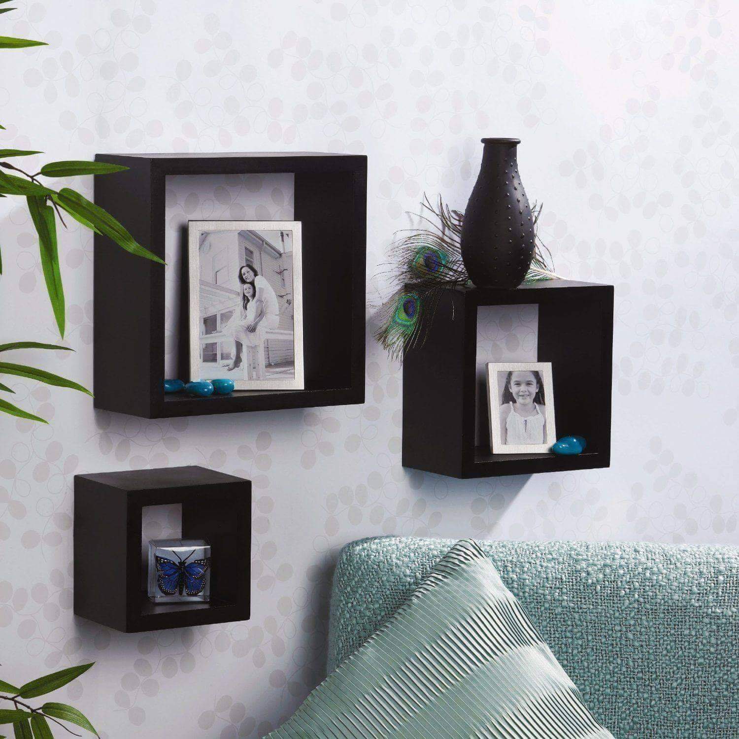 Black Square Floating Shelves (Set of 3) Chronos Stores