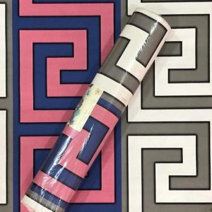 Pink, Blue, Grey and White Mixed Patterned Wallpaper