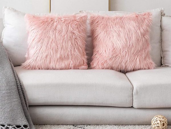 Pink Faux Fur Throw Pillow