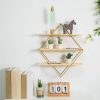 Hanging Diamond shaped gold wall shelf | Floating Shelf