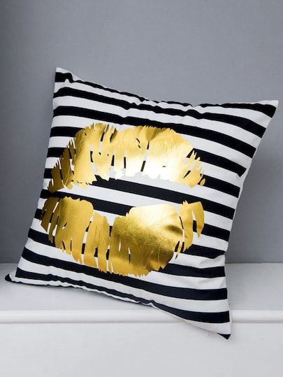 Lipstick Gold Foil Print Throw Pillow