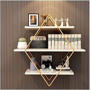 Hanging Diamond shaped gold wall shelf | Floating Shelf