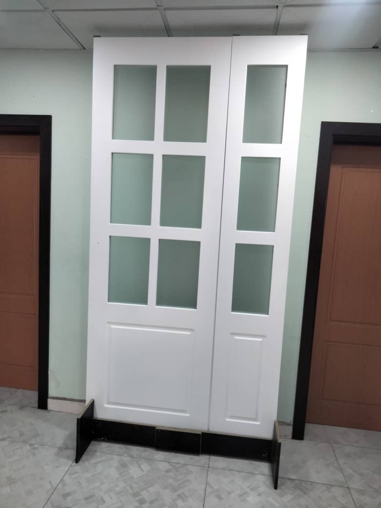 Modern Elegance: Laminated White Wooden Glass Door